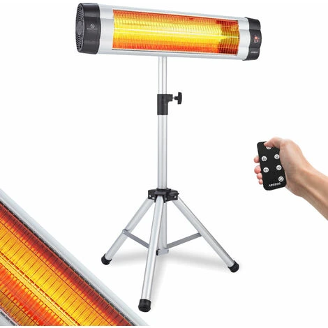 AREBOS Infrared Radiant Heater 2500 W With Remote Control And Height Adjustable Stand - Radiant Heater Mushroom - Silver 3 AREBOS Infrared Radiant Heater 2500 W With Remote Control And Height Adjustable Stand - Radiant Heater Mushroom - Silver