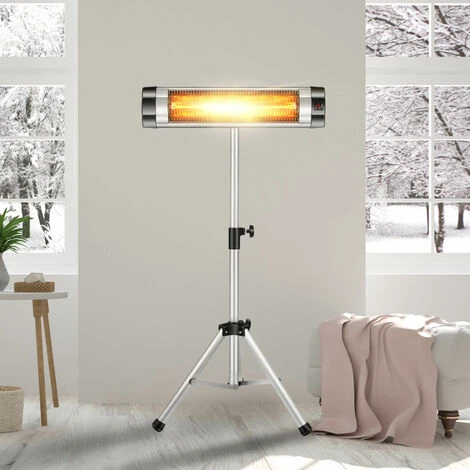 AREBOS Infrared Radiant Heater 2500 W With Remote Control And Height Adjustable Stand - Radiant Heater Mushroom - Silver 4 AREBOS Infrared Radiant Heater 2500 W With Remote Control And Height Adjustable Stand - Radiant Heater Mushroom - Silver - Image 2