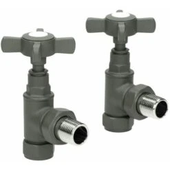 Traditional Angled Heated Towel Rail Radiator Valves Standard Pair Anthracite