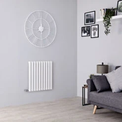 Milano Aruba Electric - Modern White Horizontal Single Oval Panel Radiator - 635mm X 595mm -Heating Equipment 1304579 2