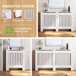 ELEGANT Radiator Covers Large Modern Vertical Slat White Painted Cabinet Radiator Shelve For Living Room/Bedroom/Kitchen, LARGE -Heating Equipment 14285361 3