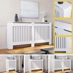 ELEGANT Radiator Covers Large Modern Vertical Slat White Painted Cabinet Radiator Shelve For Living Room/Bedroom/Kitchen, LARGE -Heating Equipment 14285361 4