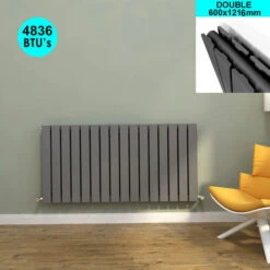 ELEGANT 600 X 1216 Mm Anthracite Designer Radiator Horizontal Column Double Flat Panel Radiator Heater