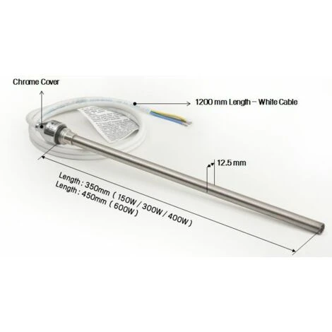 Valdern 300W WATT HEATED ELECTRIC HEATING ELEMENT FOR BATHROOM TOWEL RAILS AND RADIATORS WARMERS/CHROME CAP 4 Valdern 300W WATT HEATED ELECTRIC HEATING ELEMENT FOR BATHROOM TOWEL RAILS AND RADIATORS WARMERS/CHROME CAP - Image 2