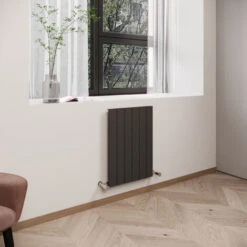 Reina Flat Single Designer Horizontal Radiator 600mm H X 440mm W Anthracite -Heating Equipment 15726007 3