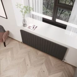Reina Flat Single Designer Horizontal Radiator 600mm H X 440mm W Anthracite -Heating Equipment 15726007 4