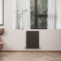 Reina Flat Single Designer Horizontal Radiator 600mm H X 440mm W Anthracite -Heating Equipment 15726007 5