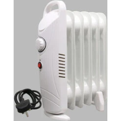 Oil Filled Radiator 6 Fin 800W Mini Electric Portable Heater W/ Thermostat White