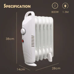Oil Filled Radiator 6 Fin 800W Mini Electric Portable Heater W/ Thermostat White -Heating Equipment 16063247 5