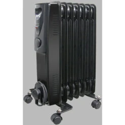 Portable Oil Filled Radiator Electric Heater Thermostat 7 Fin 1500W Gloss Black