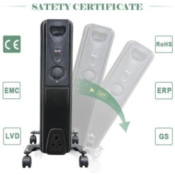 Portable Oil Filled Radiator Electric Heater Thermostat 7 Fin 1500W Gloss Black -Heating Equipment 16063252 3