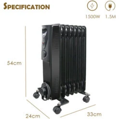 Portable Oil Filled Radiator Electric Heater Thermostat 7 Fin 1500W Gloss Black -Heating Equipment 16063252 5