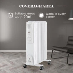 9 Fin 2000W Electric Oil Filled Radiator Portable Heater 3 Settings Thermostat