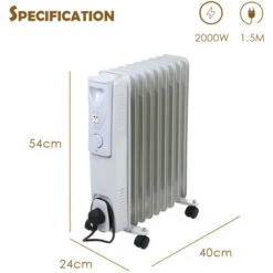 9 Fin 2000W Electric Oil Filled Radiator Portable Heater 3 Settings Thermostat -Heating Equipment 16063256 5