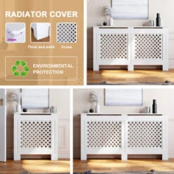 ELEGANT Radiator Cover Extra Large Modern Cross Slat White Painted Cabinet Radiator Shelves For Living Room/Bedroom/Kitchen, EXTRA LARGE -Heating Equipment 16097368 3