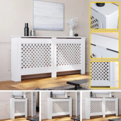 ELEGANT Radiator Cover Extra Large Modern Cross Slat White Painted Cabinet Radiator Shelves For Living Room/Bedroom/Kitchen, EXTRA LARGE -Heating Equipment 16097368 4