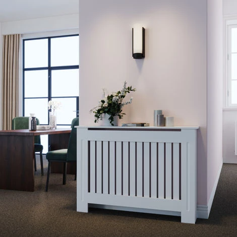 ELEGANT Radiator Covers Modern Slat White Painted Cabinet Radiator Shelve For Living Room/Bedroom/Kitchen, Vertical, MEDIUM 3 ELEGANT Radiator Covers Modern Slat White Painted Cabinet Radiator Shelve For Living Room/Bedroom/Kitchen, Vertical, MEDIUM