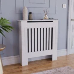 Chelsea Radiator Cover MDF Modern Cabinet Slatted Grill, White, Small
