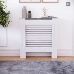 Milton Radiator Cover MDF Modern Cabinet Slatted Grill, White, Small -Heating Equipment 17767177 3