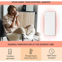 Klarstein Wonderwall 72 Infrared Heater 60x120cm 720W Weekly Timer IP24 White -Heating Equipment 22969707 3