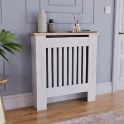 Arlington Radiator Cover MDF Modern Cabinet Slatted Grill, White, Small