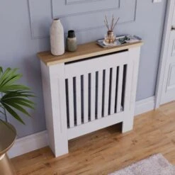 Arlington Radiator Cover MDF Modern Cabinet Slatted Grill, White, Small -Heating Equipment 23464253 3