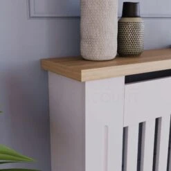 Arlington Radiator Cover MDF Modern Cabinet Slatted Grill, White, Small -Heating Equipment 23464253 4