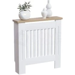 Arlington Radiator Cover MDF Modern Cabinet Slatted Grill, White, Small -Heating Equipment 23464253 5