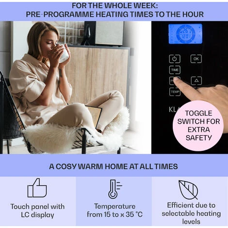 Klarstein Norderney Convection Heater Thermostat Timer 1000W 20m² Black 5 Klarstein Norderney Convection Heater Thermostat Timer 1000W 20m² Black - Image 3