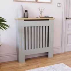 Arlington Radiator Cover MDF Modern Cabinet Slatted Grill, Grey, Small