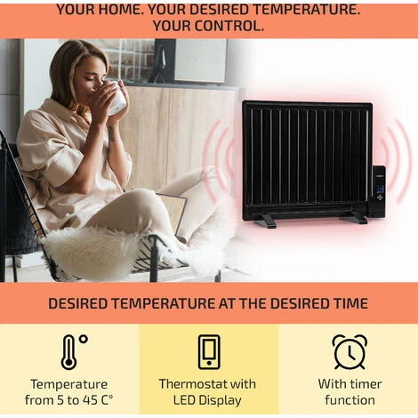 Oneconcept Wallander Oil Radiator 600W Thermostat Oil Heater Ultra Flat Black 5 Oneconcept Wallander Oil Radiator 600W Thermostat Oil Heater Ultra Flat Black - Image 3