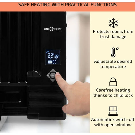 Oneconcept Wallander Oil Radiator 600W Thermostat Oil Heater Ultra Flat Black 6 Oneconcept Wallander Oil Radiator 600W Thermostat Oil Heater Ultra Flat Black - Image 4