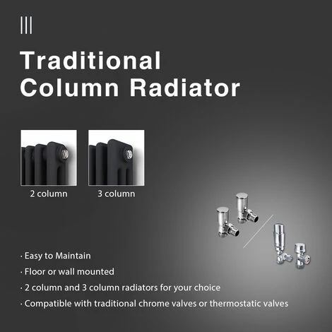 ELEGANT Traditional Radiator Anthracite Triple Horizontal Cast Iron Grey Radiator - Perfect For Kithcen, Living Room, Bathroom Radiators 3 Column 600 X 1010 Mm+ Anthracite Thermostatic Radiator Valves 6 ELEGANT Traditional Radiator Anthracite Triple Horizontal Cast Iron Grey Radiator - Perfect For Kithcen, Living Room, Bathroom Radiators 3 Column 600 X 1010 Mm+ Anthracite Thermostatic Radiator Valves - Image 4