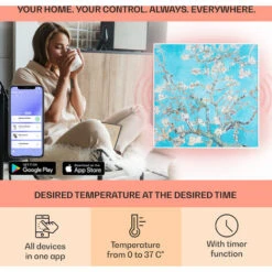 Klarstein Wonderwall Air Art Smart Infrared Heater 60x60cm 350W Almond Blossoms -Heating Equipment 33503503 3