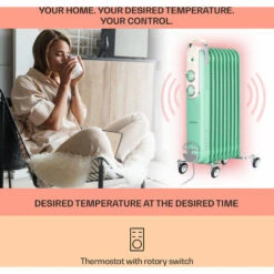 Klarstein Thermaxx Retroheat Oil Radiator 2000W Floor Rollers Green -Heating Equipment 33503544 3