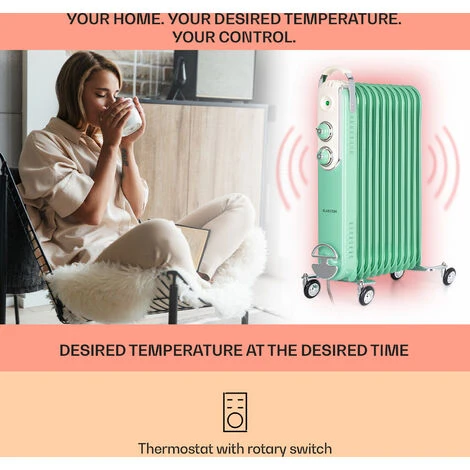 Klarstein Thermaxx Retroheat Oil Radiator 2500W Floor Rollers Green 5 Klarstein Thermaxx Retroheat Oil Radiator 2500W Floor Rollers Green - Image 3