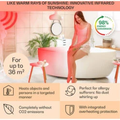 Klarstein Hot Spot Crystal Flow Bathroom Heater 45x82cm 36m² 2000W 5-40°C LED -Heating Equipment 33503554 4