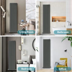 ELEGANT Designer Vertical Anthracite Radiator Oval Panel Radiator 1600x360mm Single + Chrome Angled Radiator Valve -Heating Equipment 37282351 4