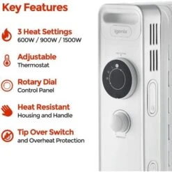 Igenix Oil Filled Radiator, 1.5kW/1500W, Overheat Protection, White - IG2615 -Heating Equipment 37949506 3