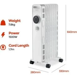 Igenix Oil Filled Radiator, 1.5kW/1500W, Overheat Protection, White - IG2615 -Heating Equipment 37949506 4