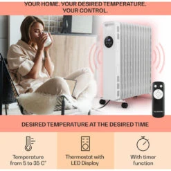 Klarstein Thermaxx Heatstream Oil Radiator 2500W 5-35 ° C 24h Timer White -Heating Equipment 39612647 4