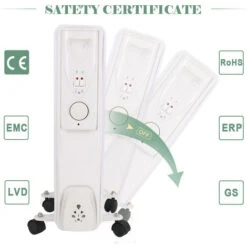 1500W 7 Fin Oil Filled Radiator Portable Electric Heater With Thermostat White -Heating Equipment 45857766 3