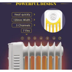 1500W 7 Fin Oil Filled Radiator Portable Electric Heater With Thermostat White -Heating Equipment 45857766 4
