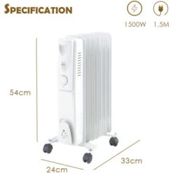 1500W 7 Fin Oil Filled Radiator Portable Electric Heater With Thermostat White -Heating Equipment 45857766 5