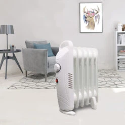 Oil Filled Radiator Portable Electric Heater Thermostat Mini 6 Fin 800W White