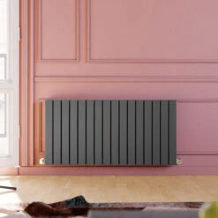 ELEGANT 600 X 1216 Mm Anthracite Horizontal Rads Column Double Flat Panel Radiator Heater +Thermostatic Radiator Valves