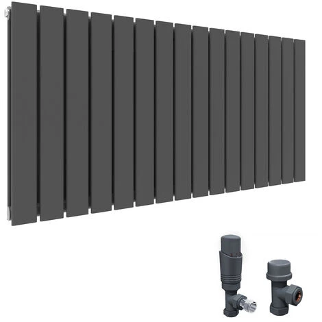 ELEGANT 600 X 1216 Mm Anthracite Horizontal Rads Column Double Flat Panel Radiator Heater +Thermostatic Radiator Valves 4 ELEGANT 600 X 1216 Mm Anthracite Horizontal Rads Column Double Flat Panel Radiator Heater +Thermostatic Radiator Valves - Image 2