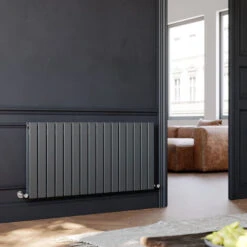 ELEGANT 600 X 1216 Mm Anthracite Radiator Column Double Flat Panel High Heat Output Radiator Heater + Chrome Thermostatic Radiator Valves