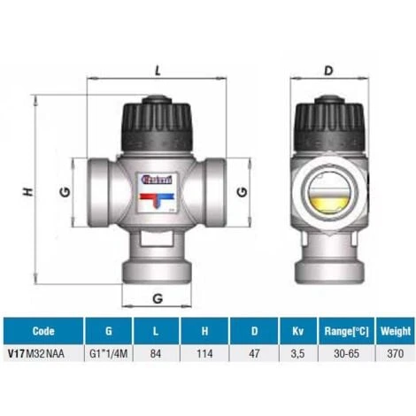 Thermostatic Mixing Valve Mid Port Mixed Water 30-65C 3,5m3/h 5/4 Male BSP 4 Thermostatic Mixing Valve Mid Port Mixed Water 30-65C 3,5m3/h 5/4 Male BSP - Image 2