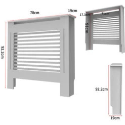 Extra Tall 92cm Radiator Cover MDF Modern Cabinet Slatted Grill Grey, Small 78 X 19 X 92.2 Cm -Heating Equipment 53347702 5